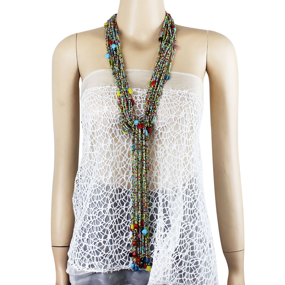 lariat necklace long beaded multicolor